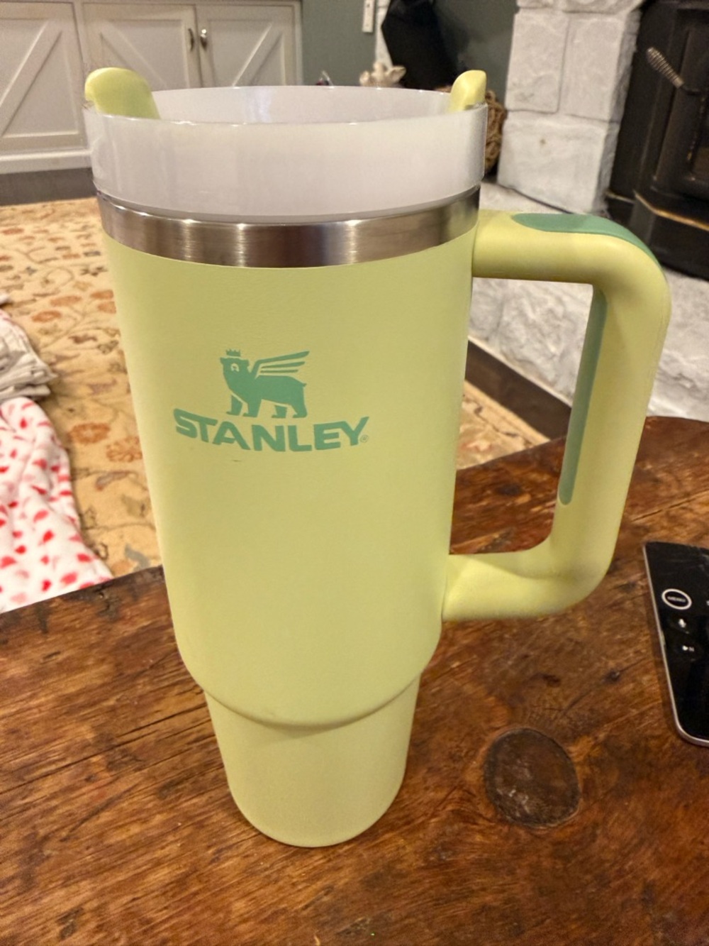 Stanley Travel Mug in Lemon-Lime with Teal Logo
